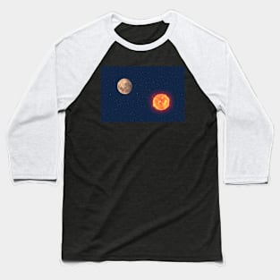 Full moon and sun at dusk glowing against blue starry sky abstract background Baseball T-Shirt